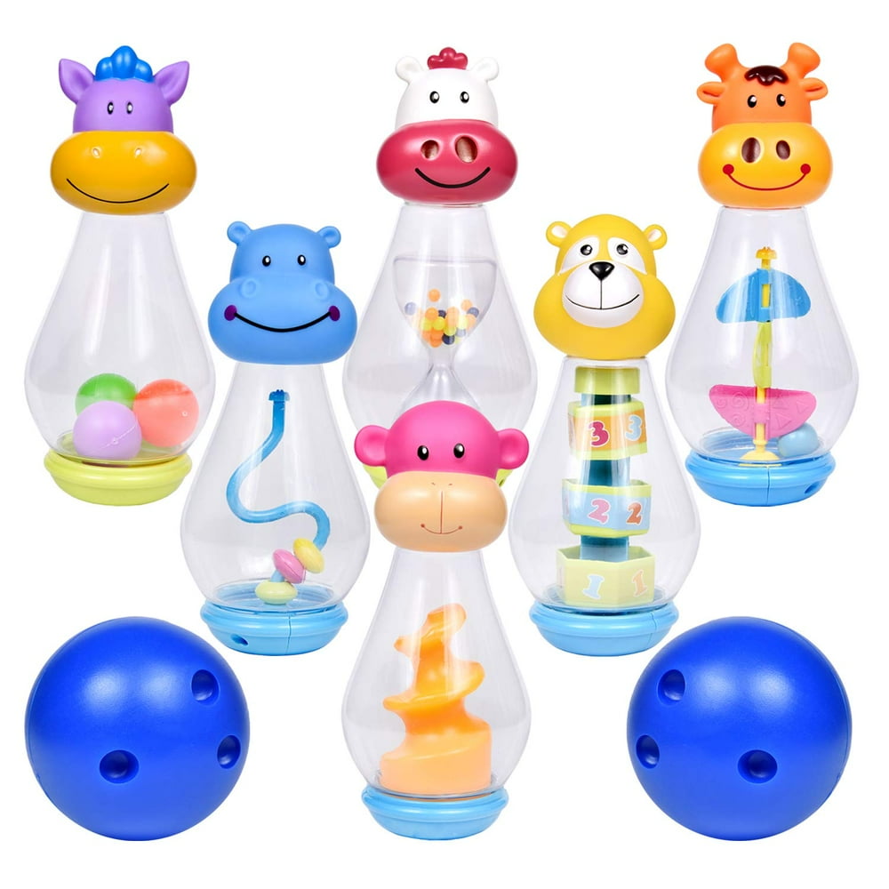 Bowling Set for Toddlers with 6 Animal Head Bowling Pins and 2 Bowling
