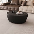 thumbnail image 3 of 32" Oval Coffee Table with Marble Top, Fluted PU Leather Center Table, Modern Minimalist Tea Table for Living Room, No Assembly, Black, 3 of 6