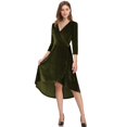 thumbnail image 2 of Women's Formal Velvet Cocktail Dress, V-neck, Long Sleeves For Parties, Army Green, 2 of 3