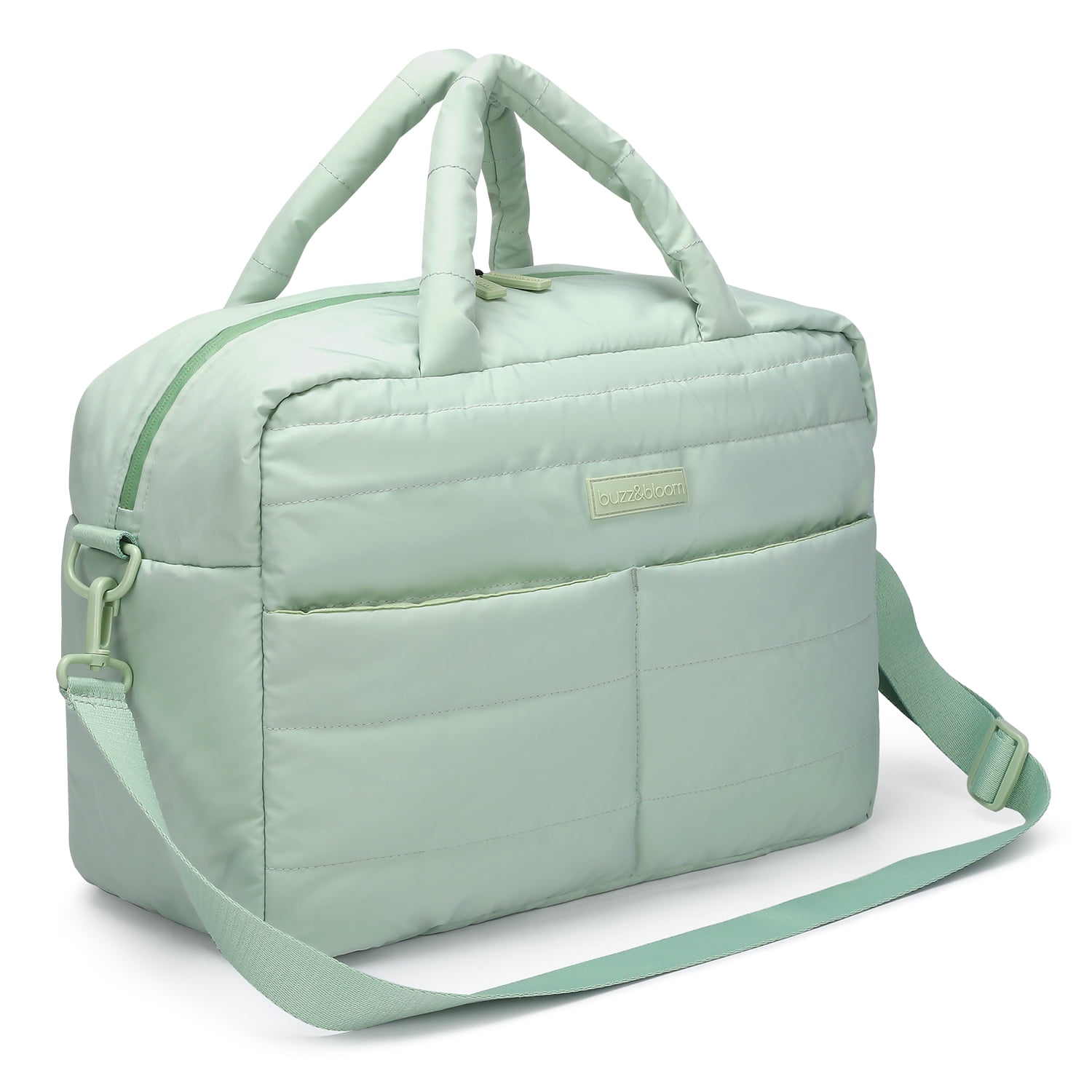 Buzz&Bloom Baby Diaper Bag Tote, Large Capacity Travel, Hospital Bag Functional with Changing Pad and Stroller Attachments (Sage).