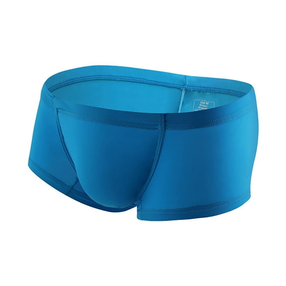 NoxwB Men's Ice Silk Thin Breathable Traceless Business Boxers Sexy Low Rise U Bulge Pouch Boxer Briefs Summer Comfort Underwear Blue L
