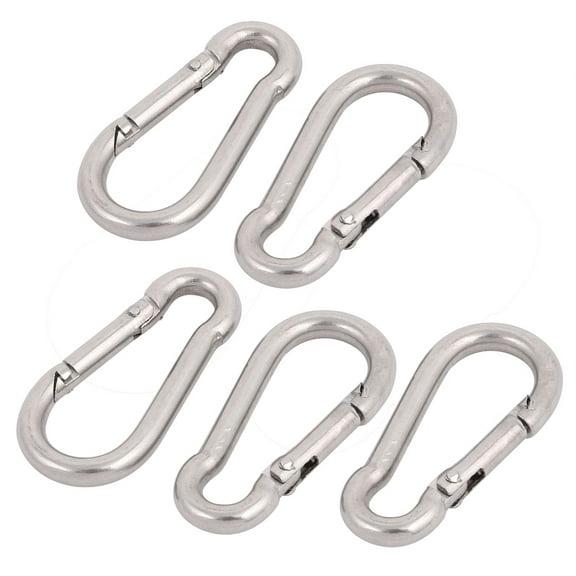 4mm Thickness 304 Stainless Steel Spring Carabiner Snap Hook Camping Keyring 5pcs