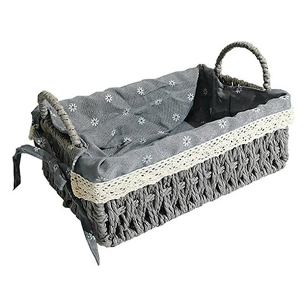 Cesta de ratán para almacenamiento, decoración del hogar, juguetes, aperitivos, fruta, pan. Ideal para la sala de estar. gris medio B