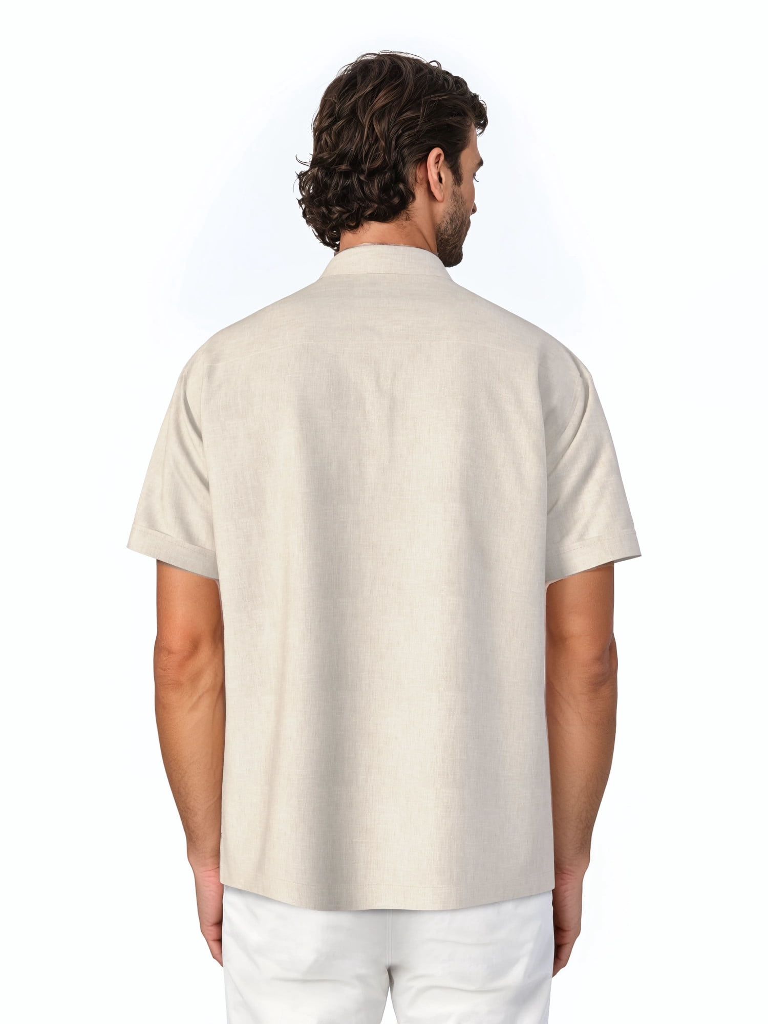 Havanera Men's and Big Men's Yarn Dyed Panels Short Sleeve Linen Cotton Button-Down Shirt, Sizes S-5XL