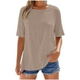 thumbnail image 2 of Fglymey Womens Cotton T-Shirt, Round Neck Short Sleeve Solid Color Summer Casual Tops Khaki L, 2 of 5