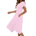 thumbnail image 5 of Nuoqisi Women's Summer A-Line Midi Dresses 2026 Casual Solid Short Sleeve Round Neck T-Shirt Dress Flowy Beach Sundress, 5 of 6