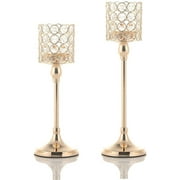 VINCIGANT Gold Crystal Candle Holders Set of 2 Metal Decorative Candleholder Sets Fashion Home Decor