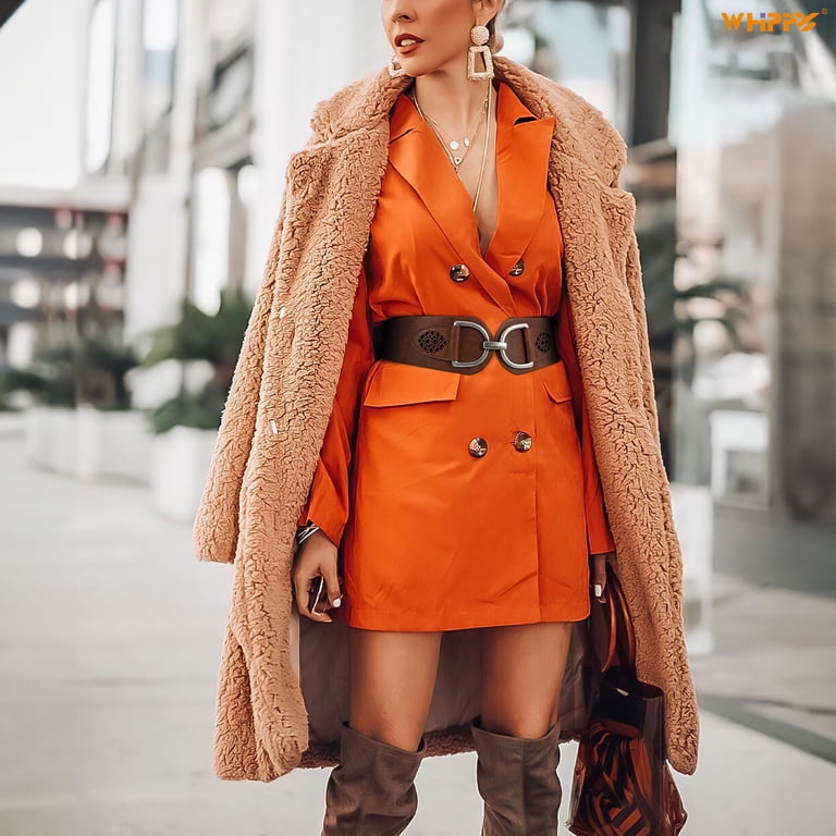 orange belt for dress Women's Orange Wide Elastic Waist Belt Big Buckle Fashion Stretch Band Faux Leather Size S M (27"37") WB25 at Amazon Women's Clothing store