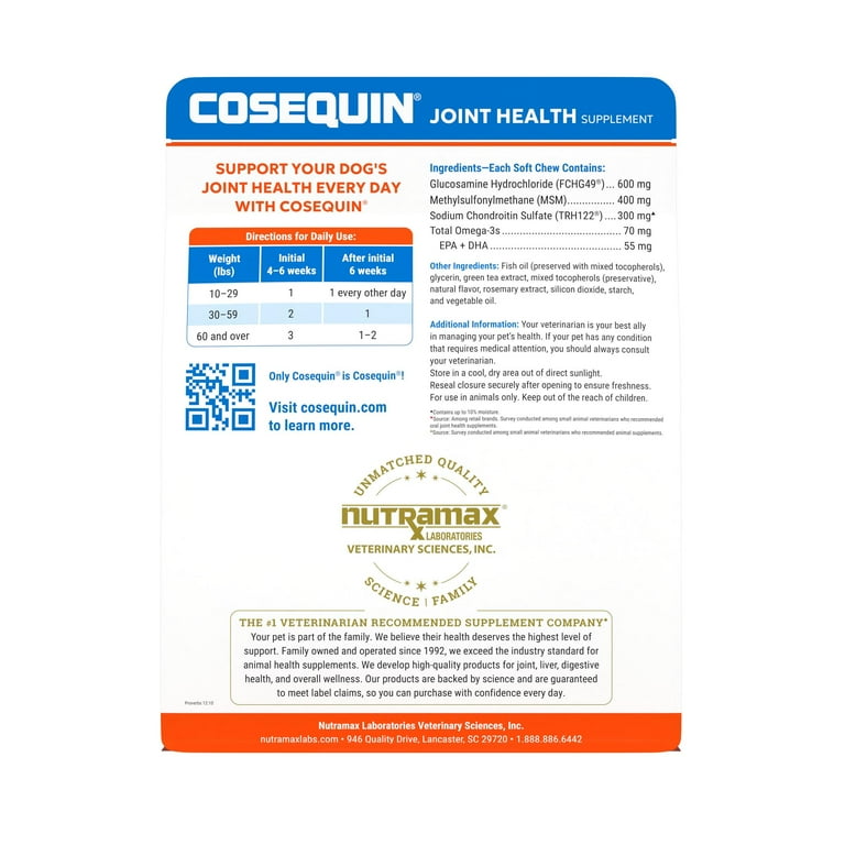 Nutramax Cosequin Dog Joint Health Supplement MSM Omega 3s 120 Ct Soft Chews Walmart