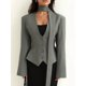 thumbnail image 4 of Chaqueta de Traje de Larga para Mujer, Color Liso, Cuello en V, Corte Entallado y Hombreras Gris L, 4 of 10