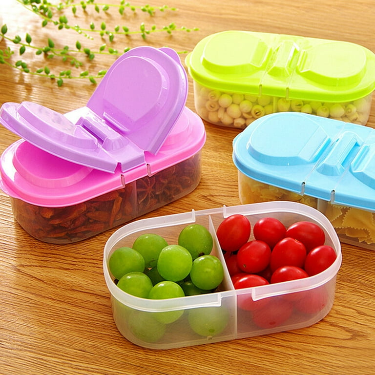 Snack Food Box for Kids, 2 Compartments Plastic Food Storage Container with  Lid, Small Bento Box Lunch Box Fruit Storage Box, 1PC