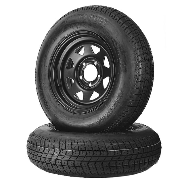 ST205/75D14 Heavy Duty Trailer Tires & Wheels (2-Pack, Black) - 6PR Load Range C on 14" Rims for Utility/Boat/Camper Trailers
