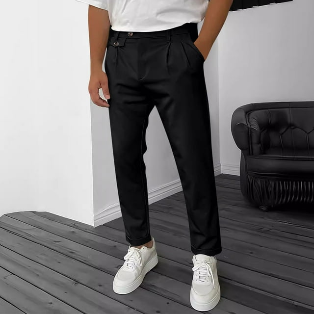 AherBiu Pantalon Habillé pour Homme, Ajusté, Extensible, Taille Extensible, devant Plat, Pantalon de Complet avec Poches, Jambe Droite
