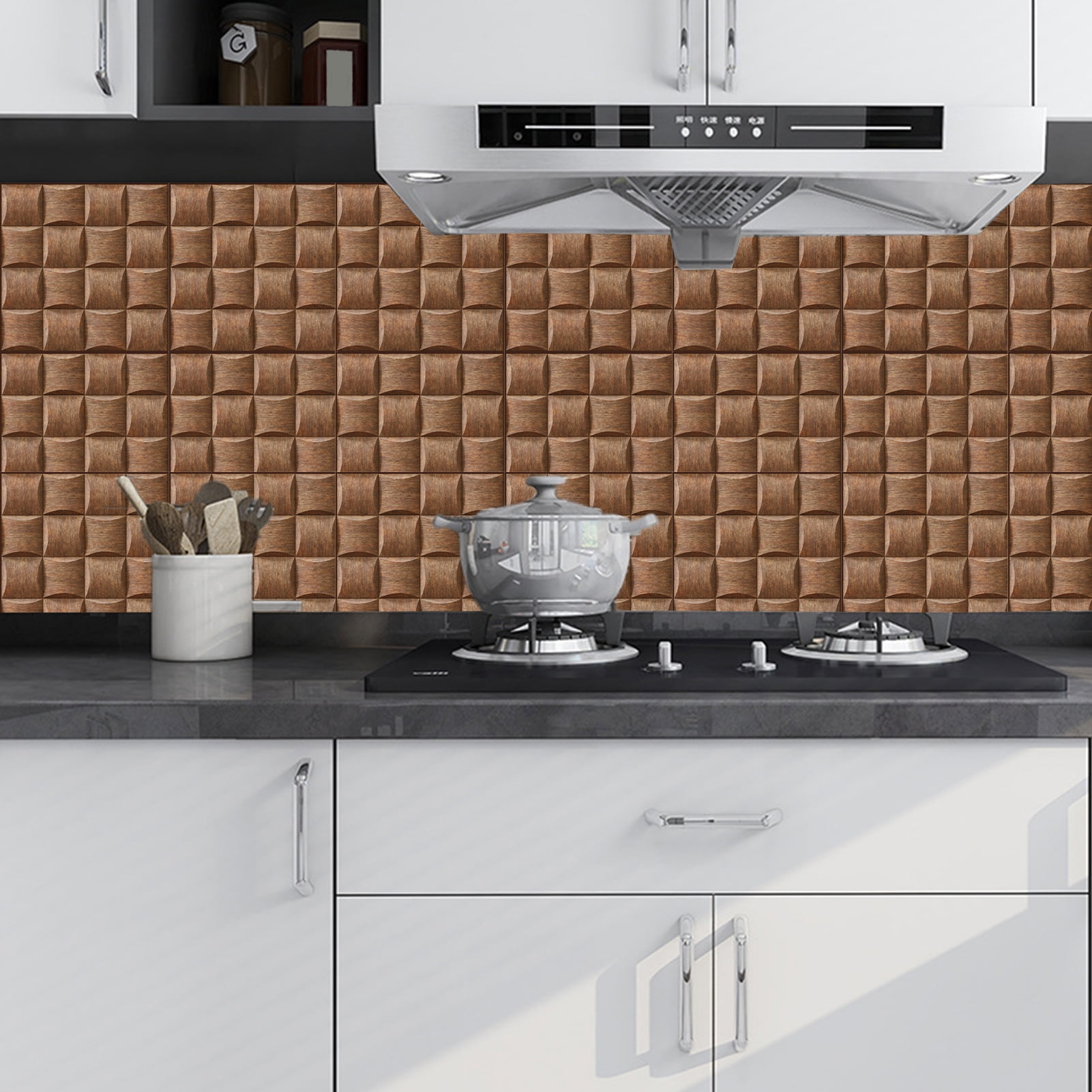 Selrti 20Pcs Removable 3D Brick Wall Panel  Waterproof PVC Self-Adhesive Wall Wooden Grain Decoration Sticker, 30x30CM