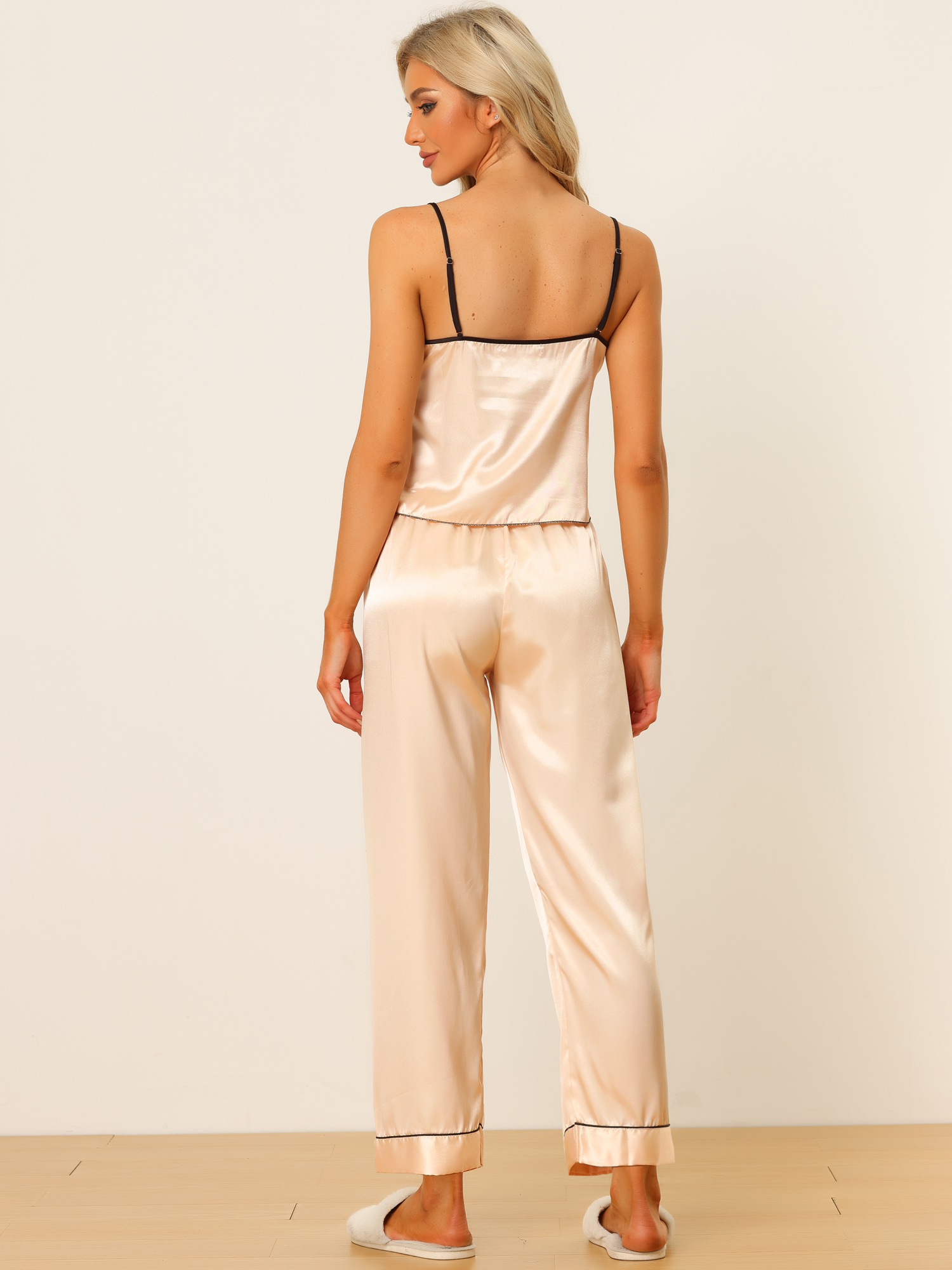 DARING DIVA Women's Silky Satin Solid Color Short Sleeve Pajama XL Champagne
