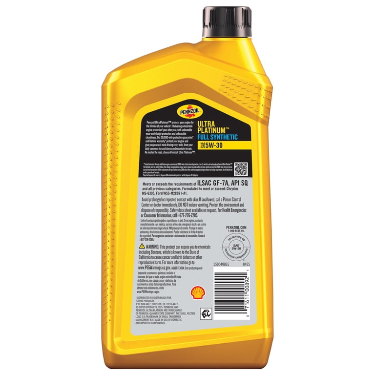 Pennzoil Ultra Platinum Full Synthetic 5W-30 Motor Oil, 1 Quart