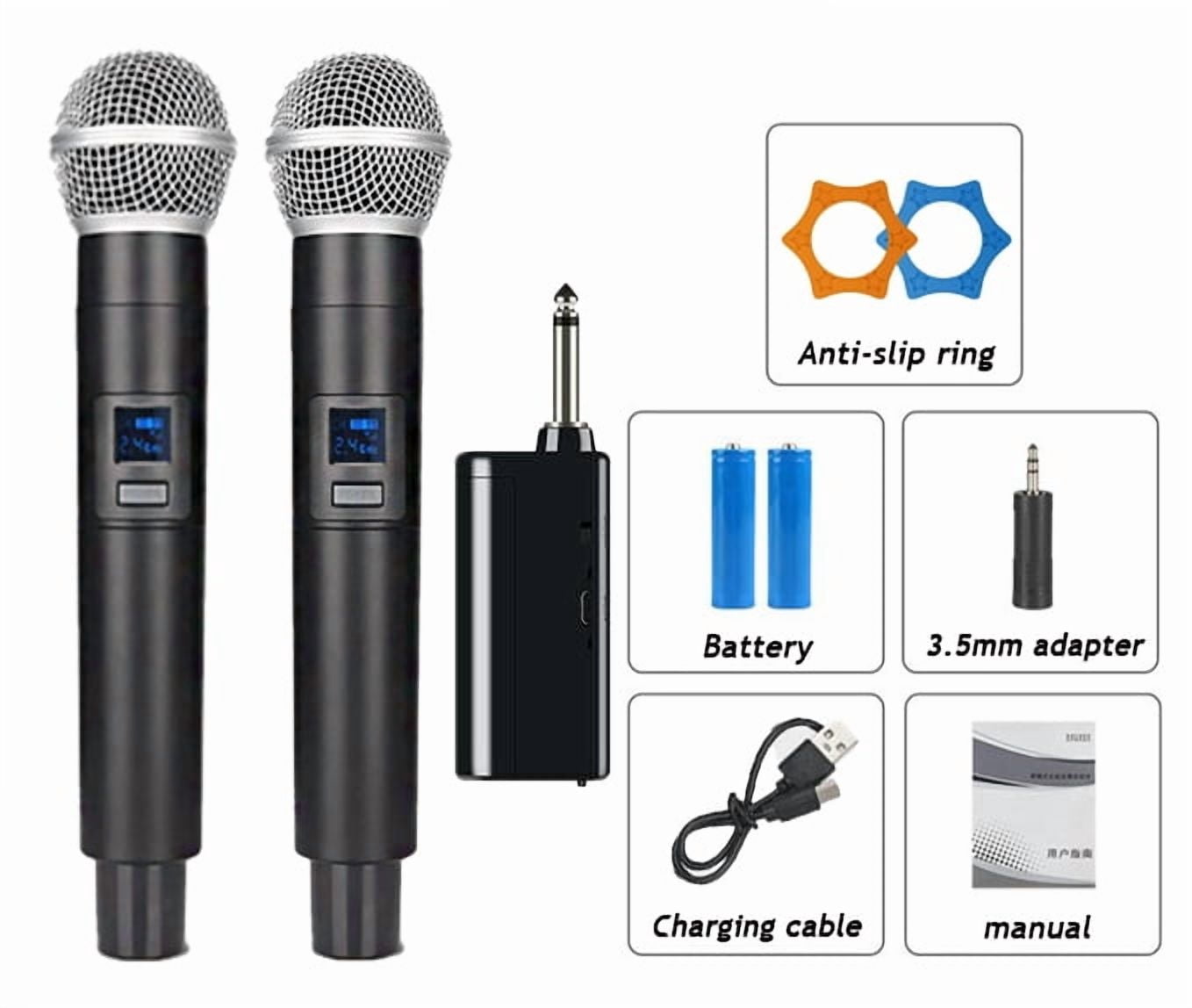 2.4G Wireless Microphone,Dual Microphones for Karaoke, Wireless Dynamic Microphone with Rechargeable Receiver,Plug and Play,Suitable for Speech, Wedding, Church, PA System