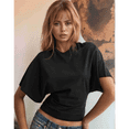 thumbnail image 3 of T-shirts pour Femmes à Col Rond, Taille Resserrée, T-Shirt Décontracté à Manches Courtes, Hauts d'Entraînement, Couleur Unie, T-Shirts Basiques, Noir, P, 3 of 5