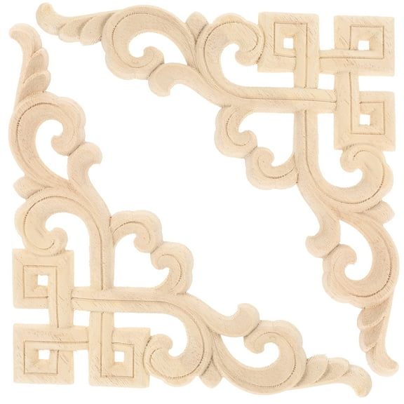 RUNROTOO Wood Appliques Square Furniture Door Cabinet Decoration 2Pcs 5.9X5.9X0.2In