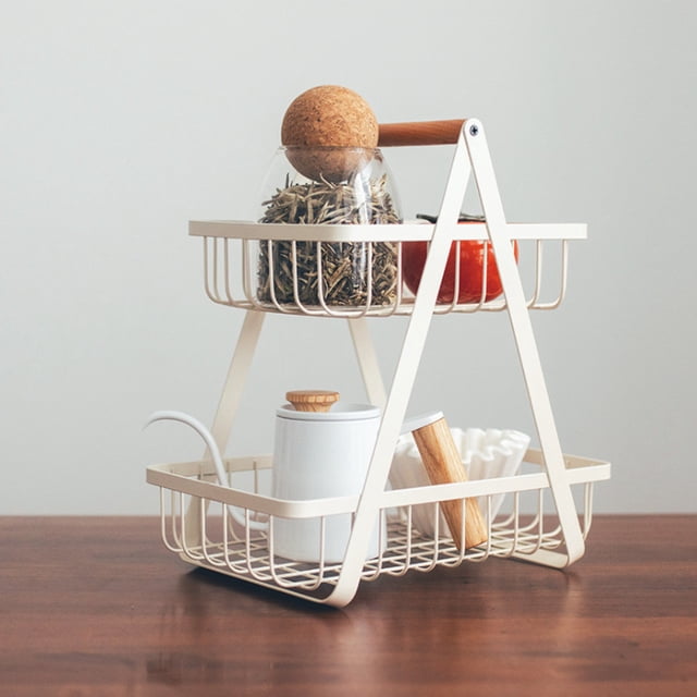 Portable Nordic-Style Detachable Iron Storage Basket for Fruits & Bread – Small White Handheld Organizer for Kitchen Countertop, Living Room Tabletop & Dining Area Decorative Display