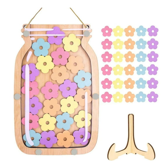 BigTiny Wooden Reward Jar with 25 Colorful Stars Flowers Kids Students Potty Training Positive Behavior Chart System Home Classroom Management Tool