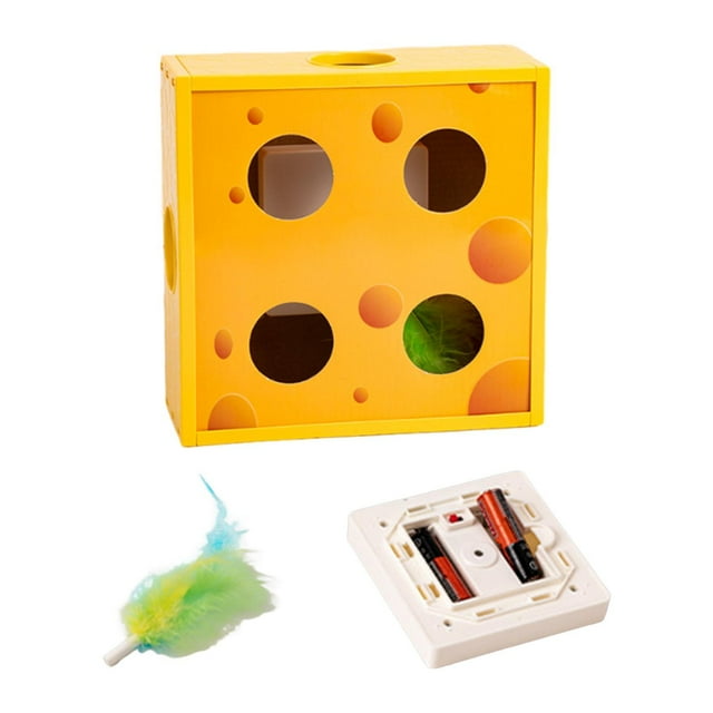 Juguete interactivo automático para gatos, caja de queso, suministros para mascotas, diseño divertido de cartón 20x20x75 cm
