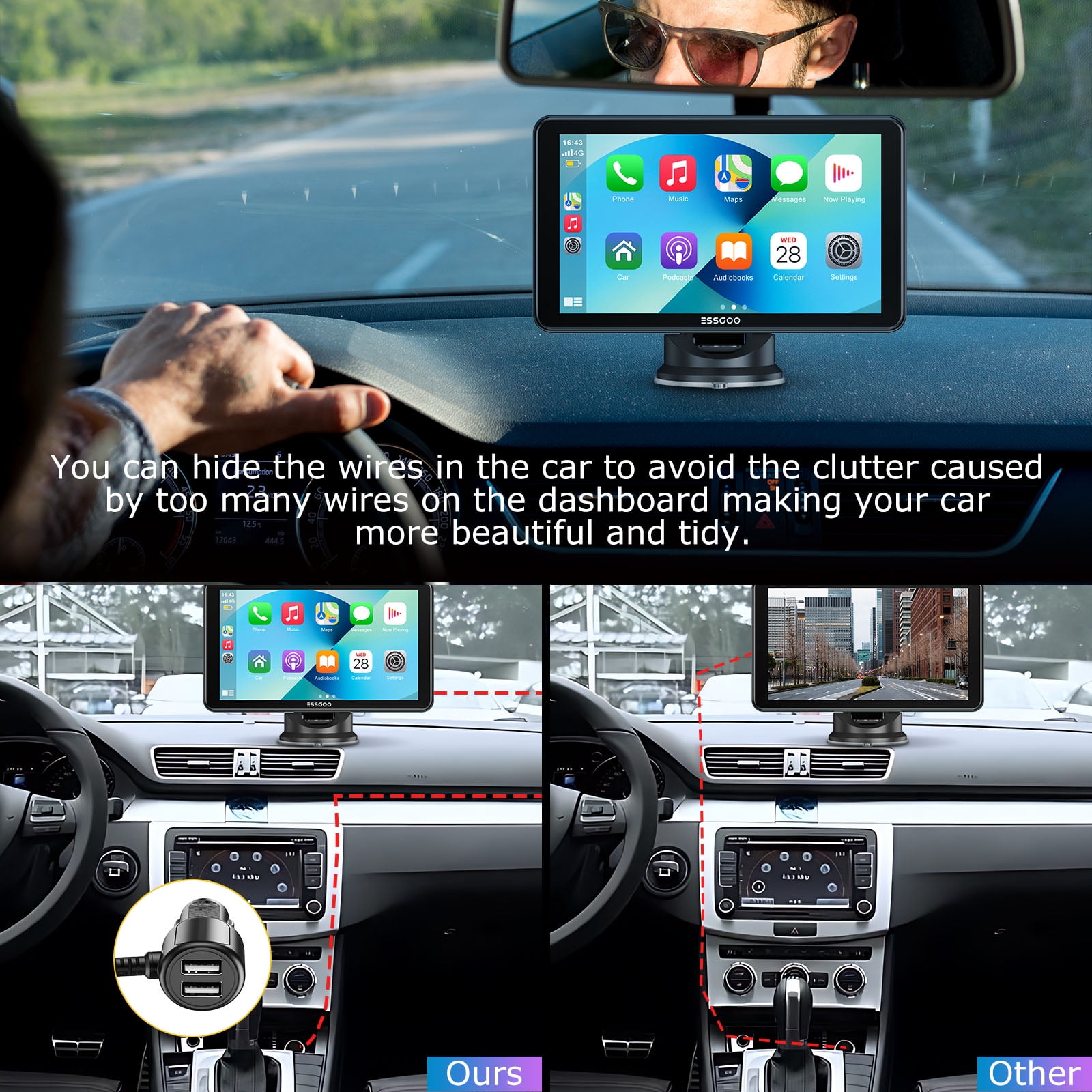 ESSGOO 7" Full HD Wireless Car Stereo: Apple CarPlay & Android Auto, Magic Link Screen Mirroring, Bluetooth 5.0, GPS Navigation, FM/AUX Audio – Universal Fit for Cars, Trucks, SUVs, RVs