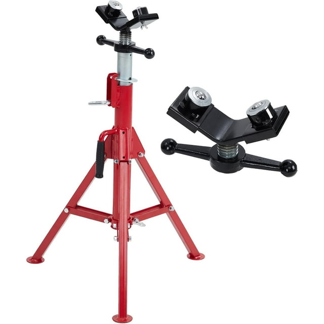 Support de Vérin à Tête en V Robuste avec 2 Billes, Réglable, Pliant, Hauteur Réglable 28 à 52 Pouces, Capacité de Tuyau 1/8 Pouces-12 Pouces de Large, Capacité de Charge 2500 Lb, Pattes Pliantes pour Soudage, Filetage, Découpe de Trous