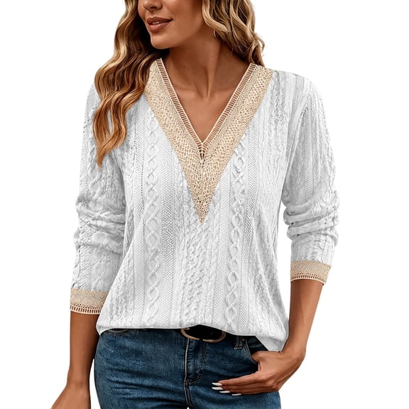 Edvintorg Pullover Sweaters for Women Plus Size V Neck Long Sleeve Loose Casual Knit Sweater Woman Clothes White XXXL