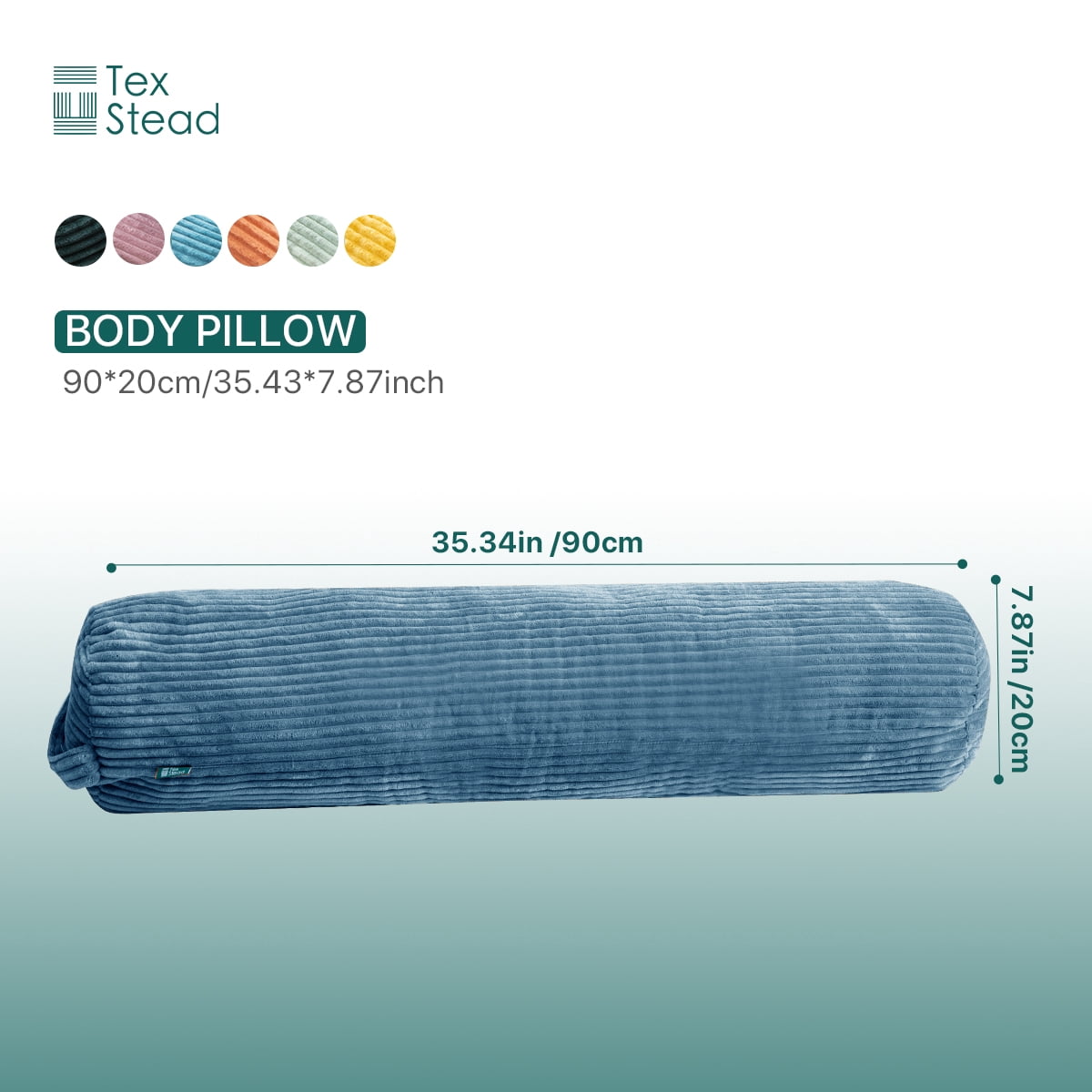 CHARRYARN by TexStead Cuddle Pillow  Bolster Pillow Corduroy Cylindrical Bed Pillow - Multifunctional Long Pillow- uitable for yoga,Lumbar and Neck Support Roll Pillow - Blue（8"x35.4")