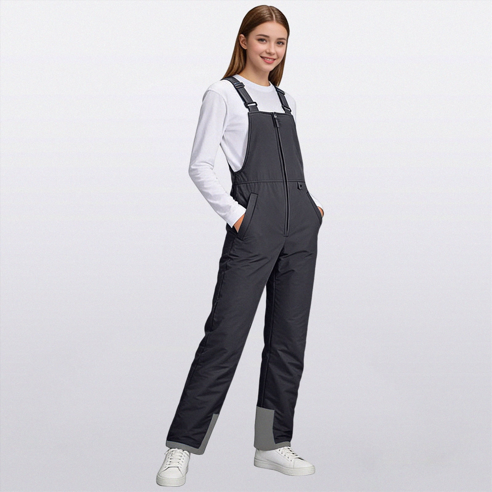 HCNTES Kids Adjustable Strap Snow Bibs Toddler Waterproof Overalls Warm Winter Ski Pants for Outdoor Play(A01-Black,13-14 Years)