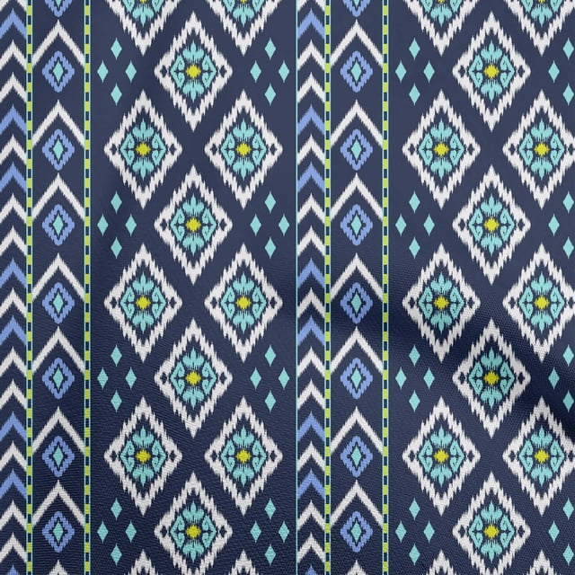 oneOone Rayon Dark Blue Fabric Asian Ikat Sewing Material Print Fabric By The Yard 56 Inch Wide