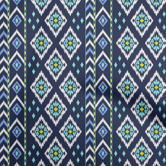 oneOone Cotton Jersey Dark Blue Fabric Asian Ikat Craft Projects Decor Fabric Printed By The Yard 58 Inch Wide