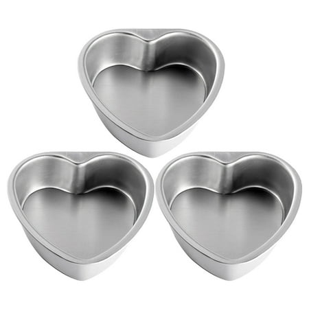 

3 Pack Aluminum Heart Shaped Non-Stick Cake Pan Set Diy Baking Mold Tool with Removable Bottom - 4 Inch