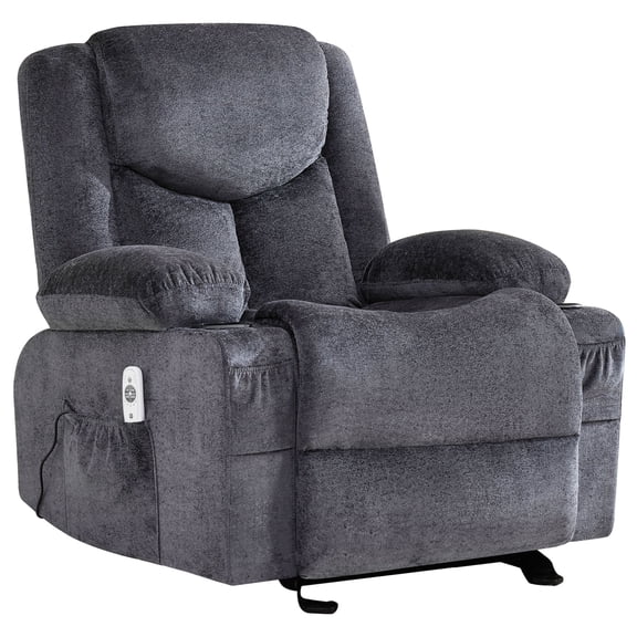 HYSpacerX Recliner Chair with Massage and Heating, Adjustable Swivel Rocker with Cup Holders and Side Pockets, for Living Room, Bedroom, Gray