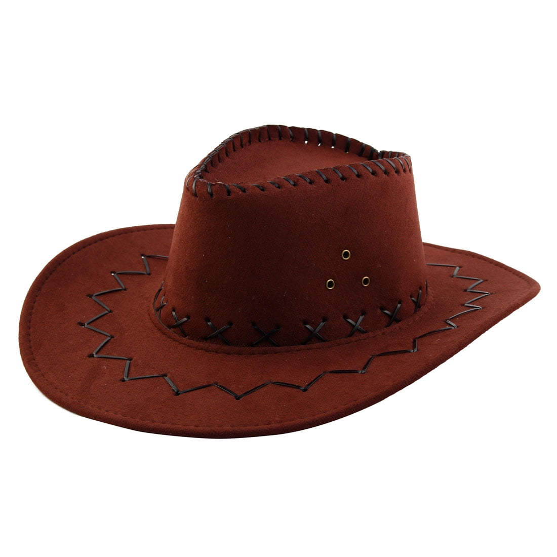Unisex Summer Neck Strap Wide Brim Western Style Sunhat Cowboy Hat Coffee Color
