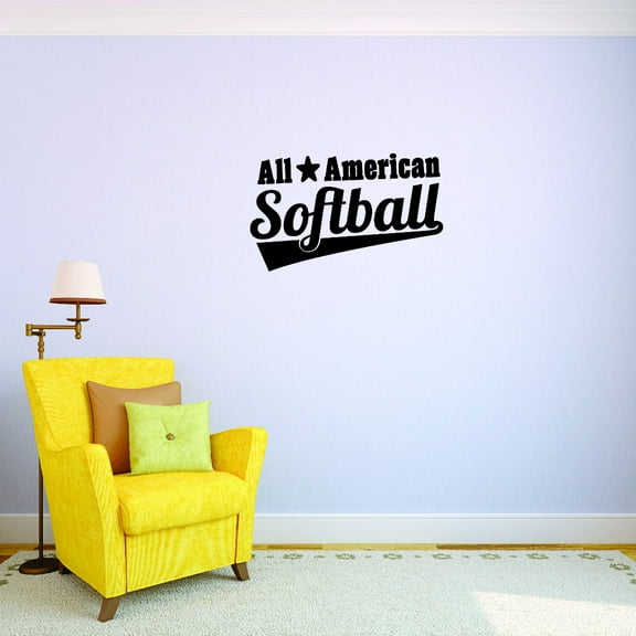 Custom Wall Decal - Peel & Stick Sticker : All American Softball Sports Home Decor Picture Art 14x28 Inches