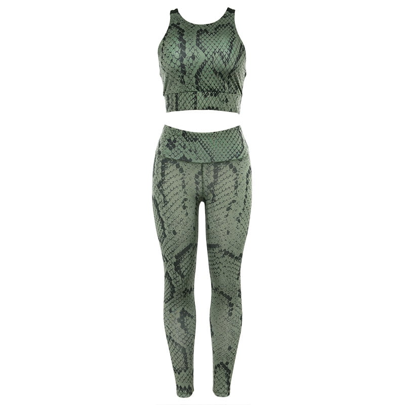 Snake Print Effect 2 Piece Activewear Fitness Set –