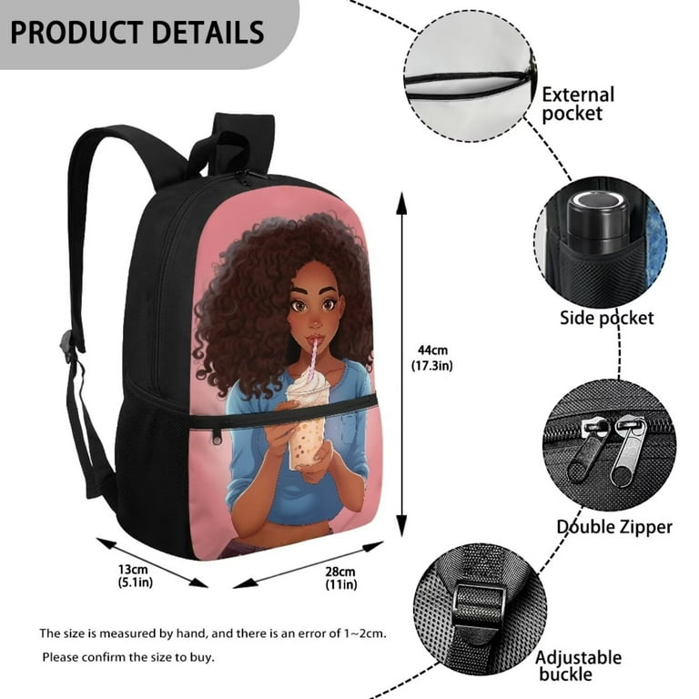 Uourmeti African American Black Lady Pink Student Backpack 17 Inch Large Capacity Laptop Backpack School Bag Backpack Hiking Daypack Bookbags Schoolbag Tote for Little Kid Girl Boy Teen Walmart