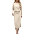 thumbnail image 3 of Women's Two Piece Matching Sweater Sets Knit Long Sleeve Pullover Tops Bodycon Mid Long Skirts Fall Outfits, 3 of 4