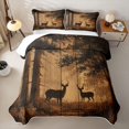 thumbnail image 2 of Castle Fairy Rustic Wood Plank Deer Twin Quilt Set for Boys,Fall Jungle Animal Twin Coverlet Set,Sepia Brown Black, 2 of 7