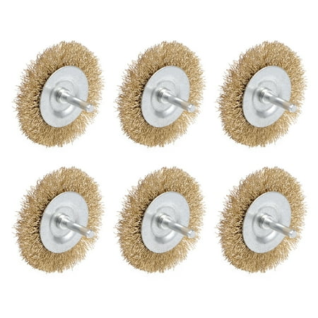 

Unique Bargains Wire Wheel Brush with Shank Bench Copper Plated Crimped Steel 3-Inch Wheel 0.012-inch Wire Dia 6pcs