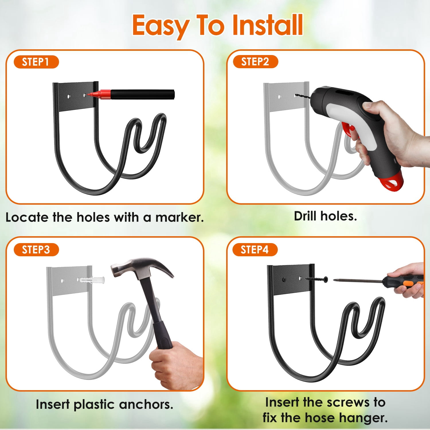 Imountek 2Pcs Wall Mounted Garden Hose Holder, Stainless Steel Hose Rack Reel Organizer for Water Hose Extension Cords
