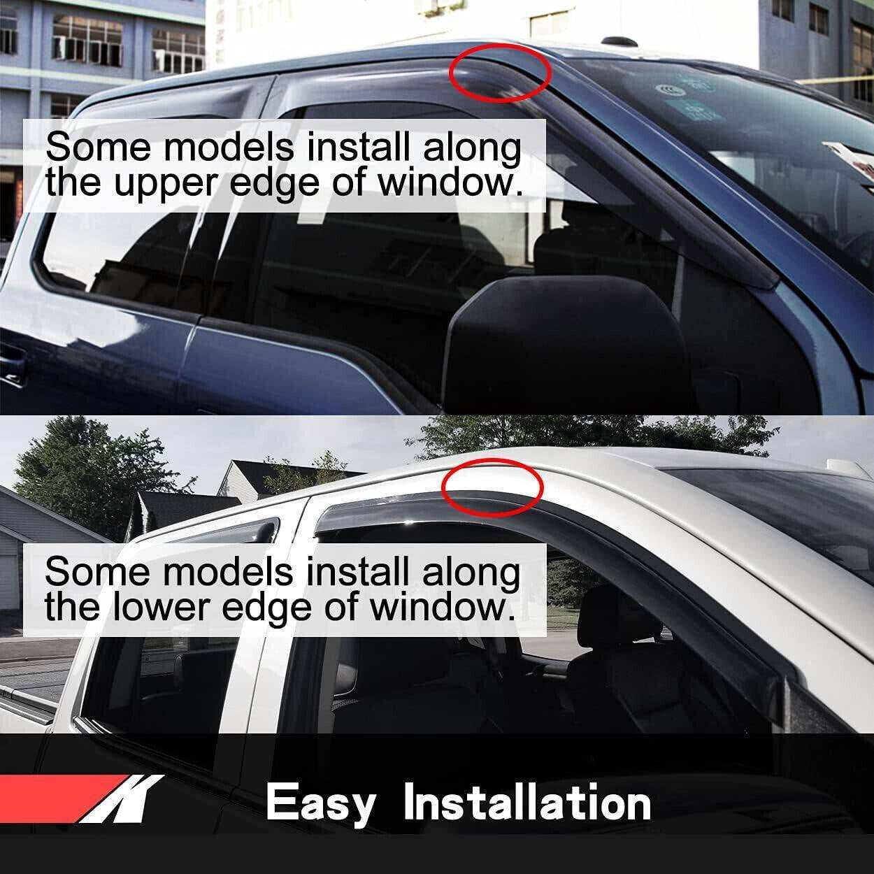 EGOESWELL 194117 In-Channel Side Window Deflectors for Cars - Interior Mount Vent Visors & Rain Guards, Seamless Wind Noise Reduction, Enhanced Weather Protection, 4Pcs