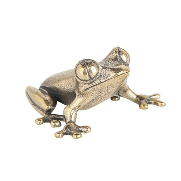 Brass Frog Animal Statue - 1.10.55in Small Hand-Painted Sculpture, Weather-Resistant Tabletop Figurine for Home Desk Shelf Garden Decor, Collectible Gift