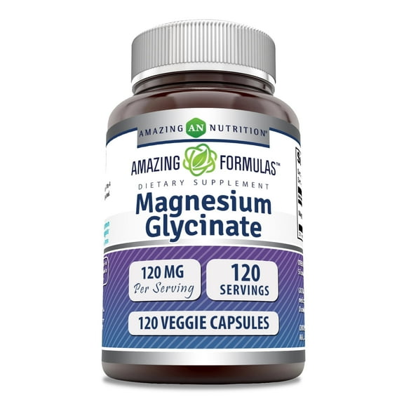 Amazing Formulas Magnesium (Glycinate) 120 mg Per Serving Supplement | 120 Veggie Capsules | with Magnesium Glycinate | Non-GMO | Gluten Free