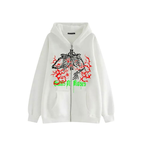 TRKIYQC Chaqueta de Calle para Hombres y Mujeres, Sudadera con Capucha y Cremallera con Estampado de Letras de Calavera de Estilo Gótico de Manga Larga TRKIYQC moda