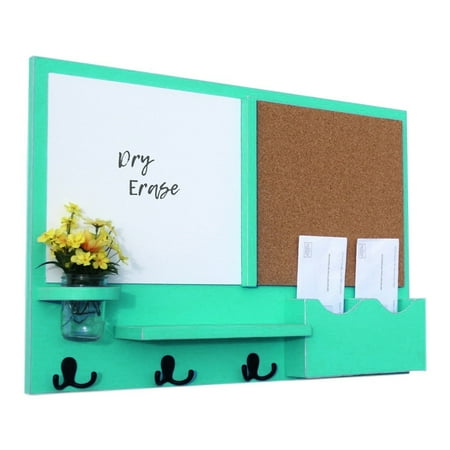 - Message Center White Board & Cork Board Letter Holder with Coat Hooks & Mason Jar