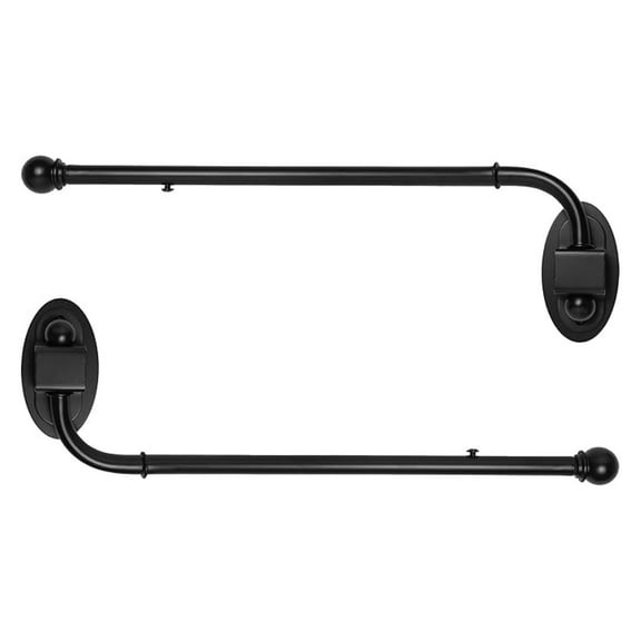 Arm Curtain Rod 14-24 Inch, Black - 2 Pack - 1/2" Diameter Adjustable Window Rods for Small Spaces