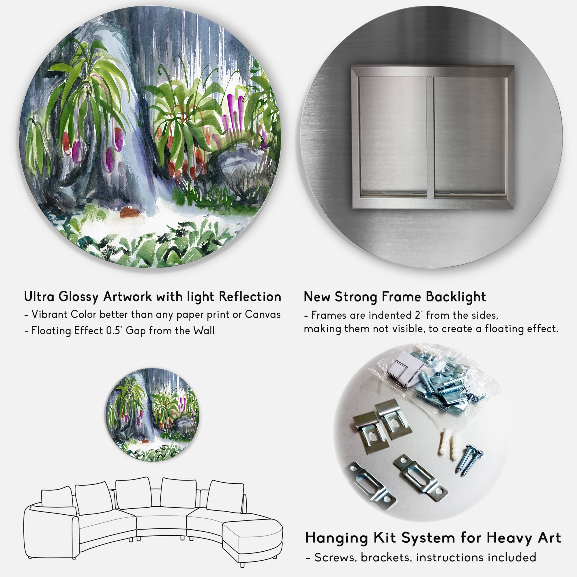 Designart 'Abstract Tropical Plants Oasis' Farmhouse Circle Metal Wall Art 23x23 - Disc of 23